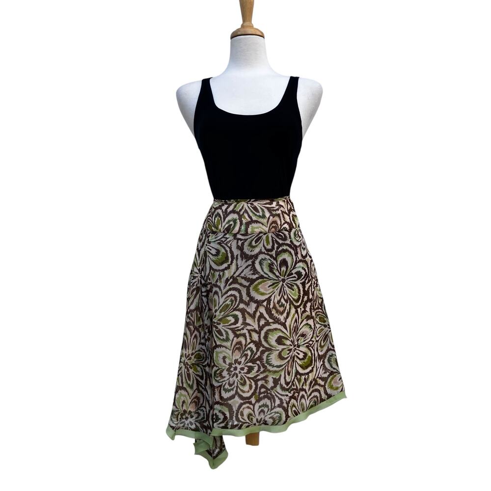 VTG Worthington Skirt Sz 14P Brown Tan Floral Chiffon Lightweight Boho Y2K Retro